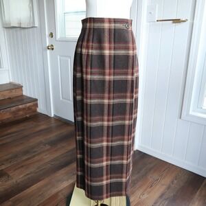 Pendleton Womens Vintage Plaid Wool Wrap Maxi Skirt 6 Brown Dark Academia Luxury